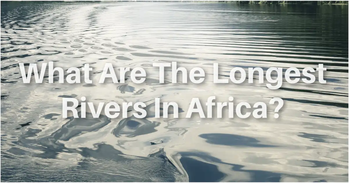 The light is reflected in water and it has slight ripples, so not quite calm the water, in the middle of the photo is the writing in white "What Are The Longest Rivers In Africa?"